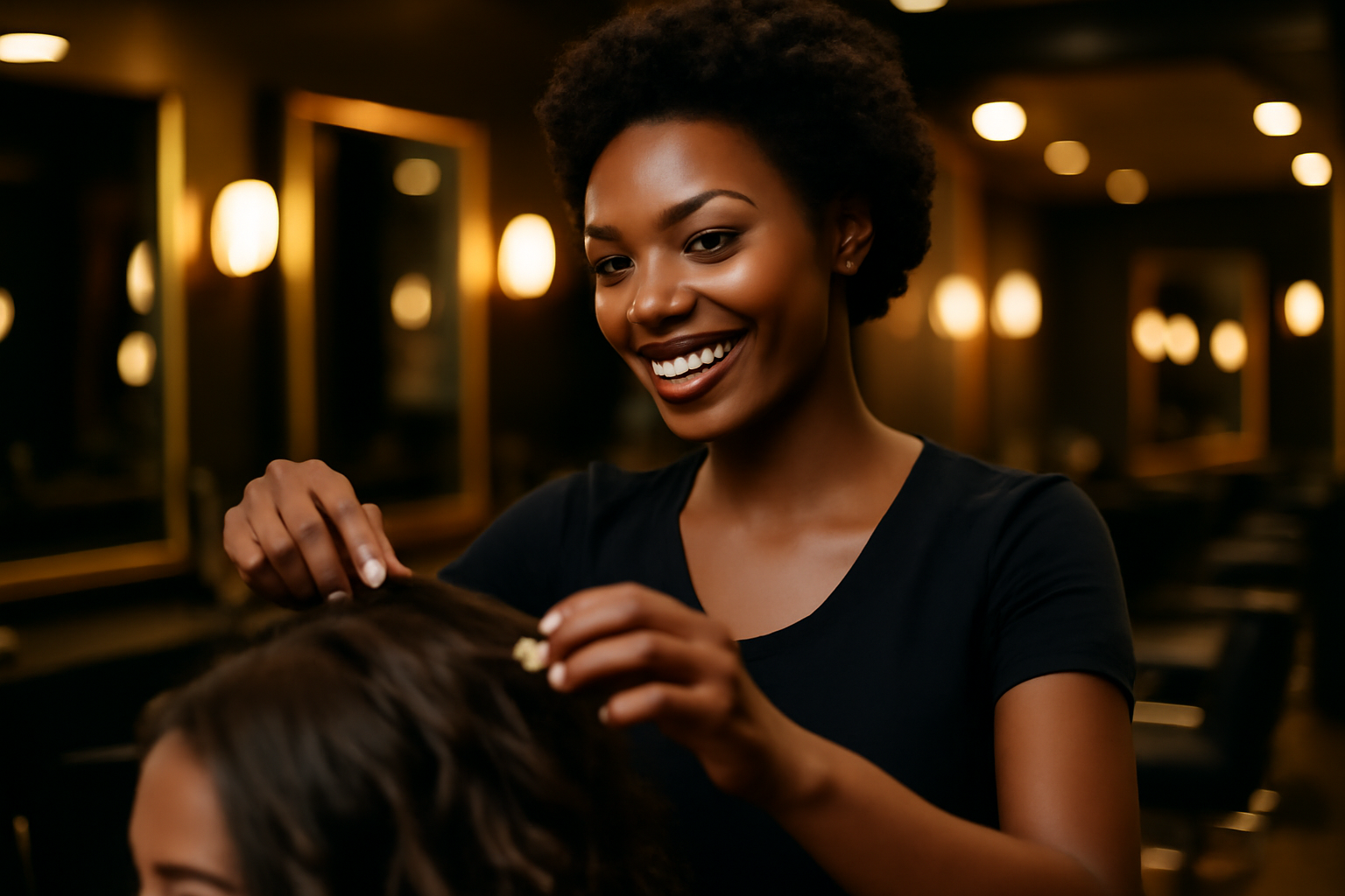Cosmetology student styling hair